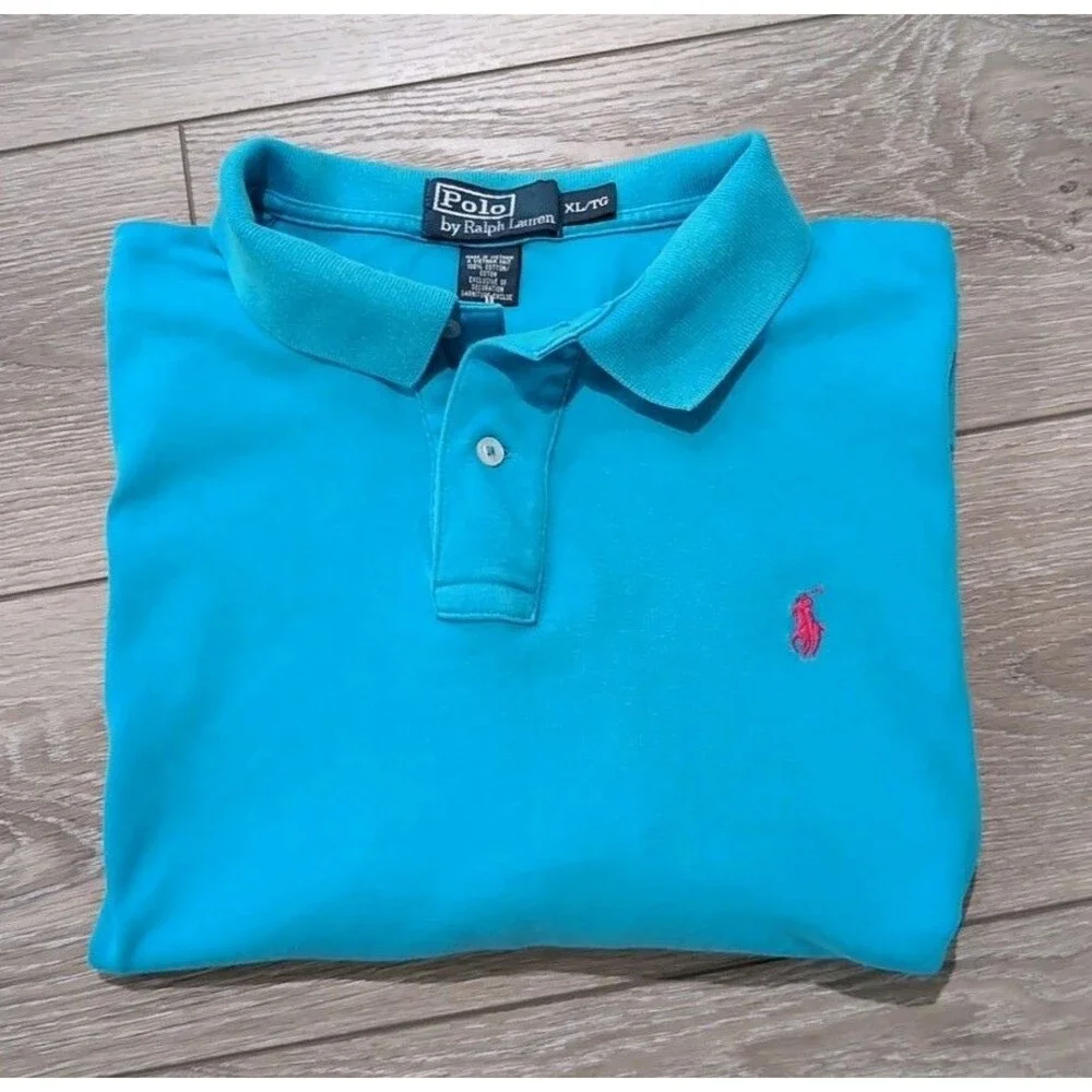 POLO RALPH LAUREN MEN's  SIZE XLT LIGHT BLUE POLO SHIRT W/PONY LOGO  EUC